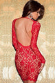 Sexy Red Scalloped Deep V Backless Lace Bodycon Dress
