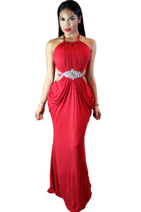 Sexy Red Sexy Cutout Draped Halter Gown with Detail