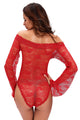 Sexy Red Sexy Sheer Off-shoulder Bell Sleeve One Piece Lingerie