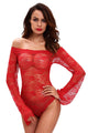 Sexy Red Sexy Sheer Off-shoulder Bell Sleeve One Piece Lingerie