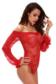 Sexy Red Sexy Sheer Off-shoulder Bell Sleeve One Piece Lingerie
