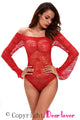 Sexy Red Sexy Sheer Off-shoulder Bell Sleeve One Piece Lingerie