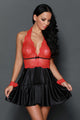 Sexy Red Sheer Lace Bodice 3pcs Satin Flare Babydoll