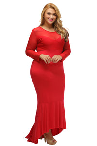 Sexy Red Sheer Mesh Splice Curvy Mermaid Dress