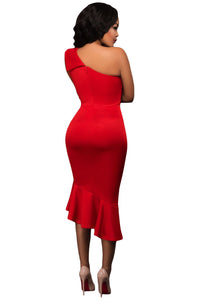 Sexy Red Single Shoulder Ruffle Party Dress