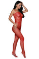 Sexy Red Sleeveless Floral Tattoo Body Stocking