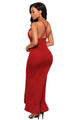 Sexy Red Spaghetti Straps V Neck Backless Ruffle Dress