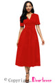 Sexy Red Split Neck Short Sleeve Midi Dress with Bowknots