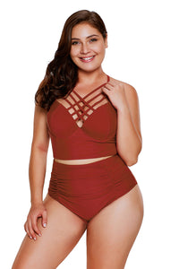 Sexy Red Strappy Neck Detail High Waist Swimsuit