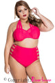 Sexy Red Strappy Splice Plus High-waisted Swimwear