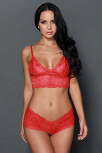 Sexy Red Stretch Lace Bralette Lingerie Set