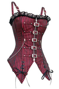 Sexy Red Striped Gothic Punk Overbust Corset