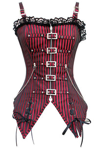 Sexy Red Striped Gothic Punk Overbust Corset