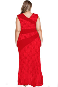 Sexy Red Stylish Lace Splice Plus Size Mermaid Prom Dress