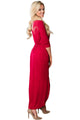 Sexy Red Surplice Neck High Waist Pleated Pocket Maxi Dress