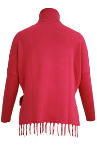 Sexy Red Turtleneck Fringe Hemline Tunic Sweater