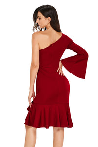 Sexy Red Twist and Ruffle Accent One Shoulder Prom Dress