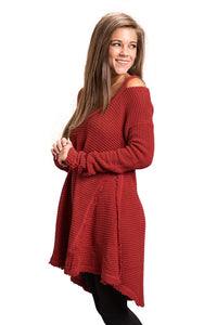 Sexy Red V Neck Waffle Knit Sweater