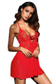 Sexy Red Valentine Sexy Lace Mesh Babydoll Lingerie Set