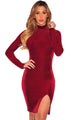 Sexy Red Velvet Mock Neck Long Sleeves Dress