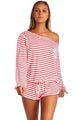 Sexy Red White Batwing Stripe Cover-Up Romper