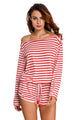 Sexy Red White Batwing Stripe Cover-Up Romper