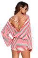 Sexy Red White Batwing Stripe Cover-Up Romper