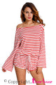 Sexy Red White Batwing Stripe Cover-Up Romper