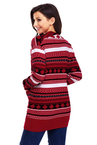 Sexy Red White Black Geometric Knit Christmas Cardigan