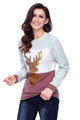 Sexy Red White Grey Colorblock Gold Reindeer Top