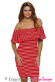 Sexy Red White Striped Off-shoulder Bodycon Dress
