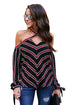 Sexy Red White Stripes Black Cold Shoulder Blouse