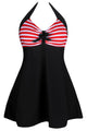 Sexy Red White Stripes Black One-piece Swimdress