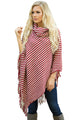 Sexy Red White Stripes Cowl Neck Poncho Sweater