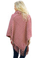 Sexy Red White Stripes Cowl Neck Poncho Sweater