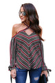 Sexy Red White Stripes Grey Cold Shoulder Blouse