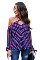 Sexy Red White Stripes Royal Blue Cold Shoulder Blouse