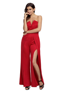 Sexy Red Wide Slit Legs Jumpsuit