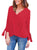 Sexy Red Womens V Neck Ruched Tie Sleeve Top