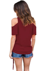 Sexy Red Wrap Open Shoulder Top