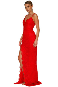 Sexy Red Yum Lacy Lace Bridal Wedding Party Gown