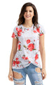 Sexy Reddish Floral Short Sleeve Knot Top