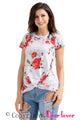 Sexy Reddish Floral Short Sleeve Knot Top