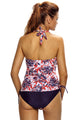 Sexy Reddish Leaf Print Halter Tankini Swim Top