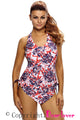 Sexy Reddish Leaf Print Halter Tankini Swim Top