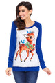 Sexy Reindeer and Birds Blue Long Sleeve Christmas Shirt