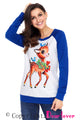 Sexy Reindeer and Birds Blue Long Sleeve Christmas Shirt