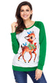 Sexy Reindeer and Birds Green Long Sleeve Christmas Shirt