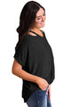 Sexy Relaxing Fit Cold Shoulder Knotted Top in Black