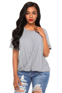 Sexy Relaxing Fit Cold Shoulder Knotted Top in Gray
